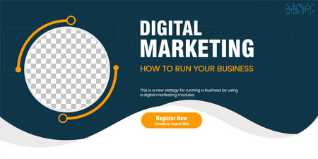 Dark blue abstract banner used for Business webinar horizontal banner template design. Digital marketing banner concept templateのイラスト素材