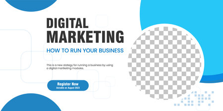 Dark blue abstract banner used for Business webinar horizontal banner templateのイラスト素材