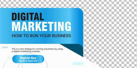 Digital Marketing media post banner template. Style of banner design with blue color ribbon decoration and place for the photoのイラスト素材