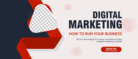 Red and dark curved abstract banner for Business webinar social media post template design and used in digital Marketing concepts banner template designのイラスト素材