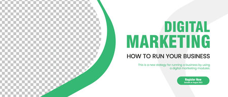 Green and White abstract banner with modern digital Marketing banner template design. with curved pattern banner objects designのイラスト素材