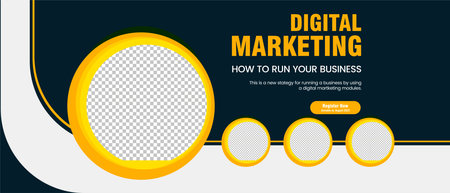 Yellow and dark blue abstract banner template design with modern digital Marketing banner template designのイラスト素材