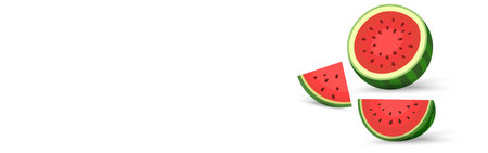 Vector banner template design for Healty watermelon fruits pieces cut on isolated background banner templateのイラスト素材