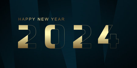 Premium vector Stoke of 2024 Text number design. A Happy New Year 2024 Golden banner design, 2024 Number premium for New Year Celebration conceptのイラスト素材