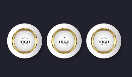Set of three gold round buttons. Vector illustration for your design.のイラスト素材