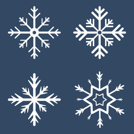 Four snowflakes, white snow flakes on isolated background, soft snow for sping and winter concept designのイラスト素材
