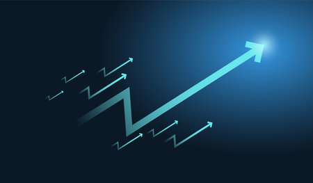 A Financial, Business moving up arrows used in stock market on blue color backgroundのイラスト素材