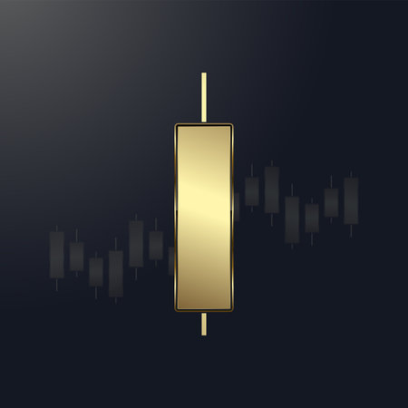 A Luxury bar chart. Gold Graph chart with up trend arrow on the top used for Business candle stick graph chart of investment tradingのイラスト素材