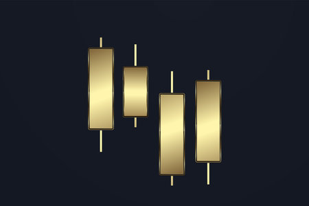 Gold, Luxury bar charts with up trend arrow on the top used for Business candle stick graph chart of investment trading on dark backgroundのイラスト素材