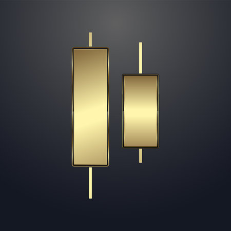 Two Gold, Luxury bar charts with up trend arrow on the top used for Business candle stick graph chart of investment trading on dark backgroundのイラスト素材