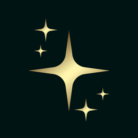 Set of Gold color star on dark background with lighting effect and sparkle stars. Luxury design award ceremony concept. Vector illustrationのイラスト素材