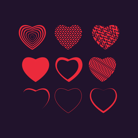 Groups of pink hearts vector on dark background for valentines, Love anniversary concept, hearts elements, objects, symbols, Heart UI, UX and used in Love concepts, vector illustrationのイラスト素材