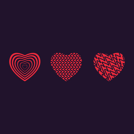 Groups of three pink hearts vector on dark background for valentines, Love anniversary concept, hearts elements, objects, symbols, Heart UI, UX and used in Love conceptのイラスト素材