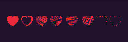 Set of different heart shapes, hearts elements, objects, symbols, Heart UI, UX and used in Love concepts, vector illustrationのイラスト素材
