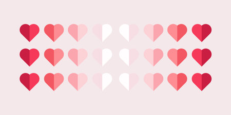 Red and pink hearts banner design on white, hearts elements, objects, symbols, Heart UI, UX and used in Love concepts, vector illustrationのイラスト素材