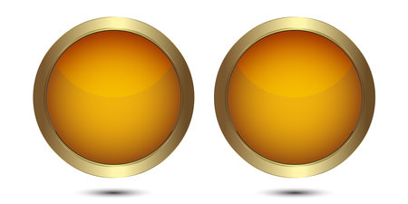Two golden Circle buttons vector for UI buttons, Luxury button design, gold circle dark button, premium button on white background, vector illustrationのイラスト素材