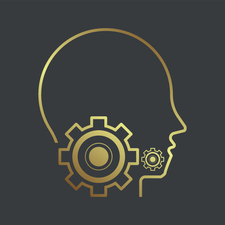 Gold head of AI icon, Premium symbol of AI. AI elegrant on dark background. luxury technology vector element. artificial intelligence iconのイラスト素材