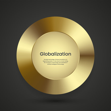 Luxury realistic gold metal circle ring on dark background, used in push and click button for website, premium abstract badge element design isolated on black backgroundのイラスト素材