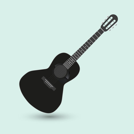 Acoustic guitar isolated on blue background. Flat style vector illustration.のイラスト素材