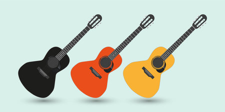 Set of six acoustic guitars. Vector illustration in flat design style.のイラスト素材