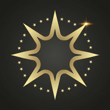 Golden star icon on a black background. Vector illustration. Eps 10.のイラスト素材