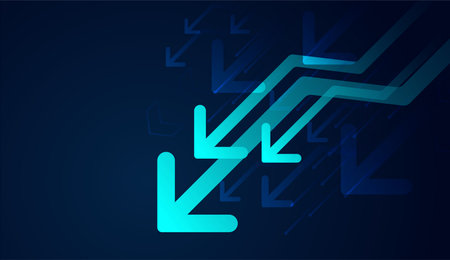 The falling down arrows of momentum, set of bold blue arrow leading down trend, a representing...