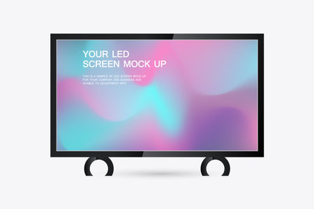 A modern TV screen mock up black-framed LED screen showcases a vivid, colorful gradient background. vector and illustrationのイラスト素材