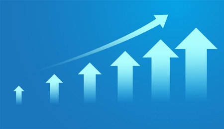 Moving up trends Arrows concepts on light blue background showing the business, finance, and stock market concepts vector illustrationのイラスト素材