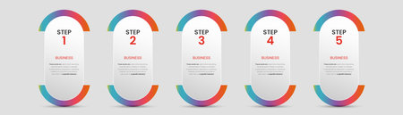 Collection of FIVE Infographic buttons vector with gradient stoked line on top and editable text in it used for finance and business options design in vector illustrationのイラスト素材