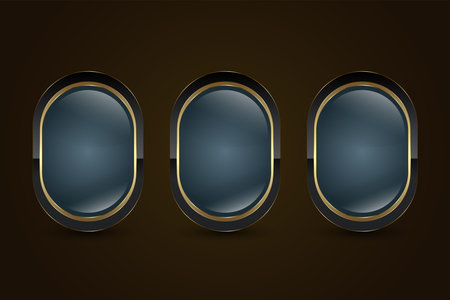 Three Luxury black button features an elegant oval design with a sleek, Set of glossy blue-black center Surrounded by a refined gold border vector illustrationのイラスト素材
