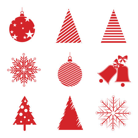 Set of red christmas icons on white background. Vector illustration.のイラスト素材