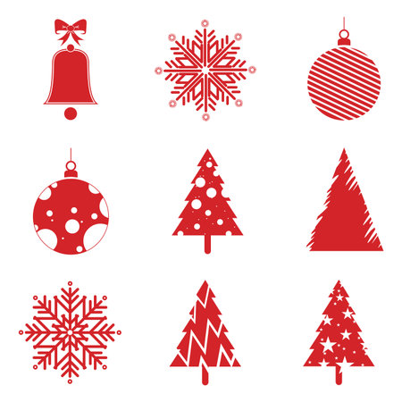 Christmas tree icons set. Vector illustration. Red and white colors.のイラスト素材