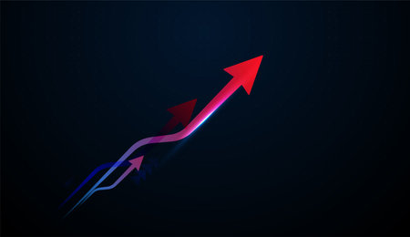 A tall red Grow arrow leads the composition, representing leadership in technology-driven Finance...