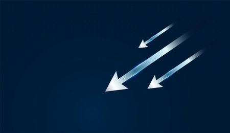 Moving Down of Multiple bright blue arrows surge diagonally and Multiple arrows cascade down...