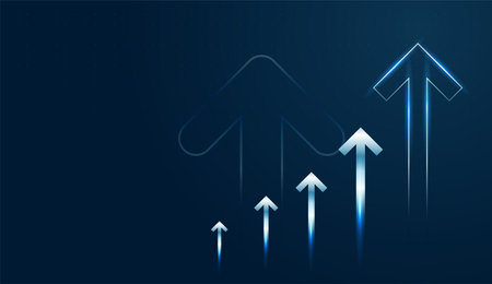 Several glowing Blue arrows surge up, creating a powerful visual of Growth in the modern Finance...