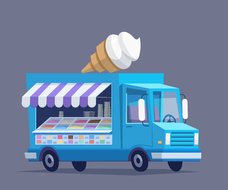 Vector illustration of colorful ice cream truck in flat styleのイラスト素材