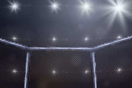 empty mma arena side view under lightsの写真素材