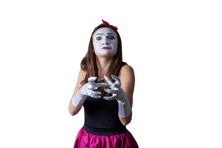female angry mime isolated on white backgroundの写真素材