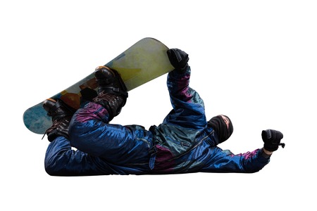 flying snowboarder isolated on whiteの写真素材