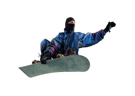flying snowboarder isolated on whiteの写真素材