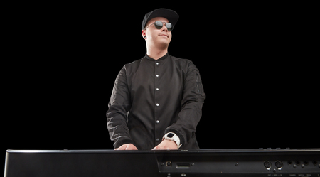 pianist isolated on black backgroundの写真素材