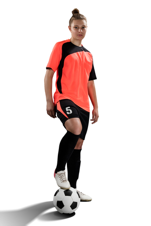 female soccer player isolated on whiteの写真素材