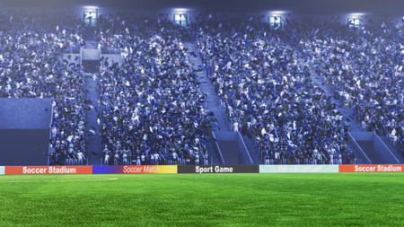 Soccer field with lights and specters panorama 3d renderingの写真素材