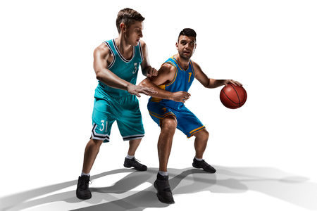 two basketball players gameplay isolated on whiteの写真素材