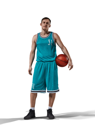 basketball player isolated on whiteの写真素材
