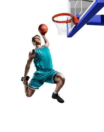 basketball player making slam dunk isolatedの写真素材