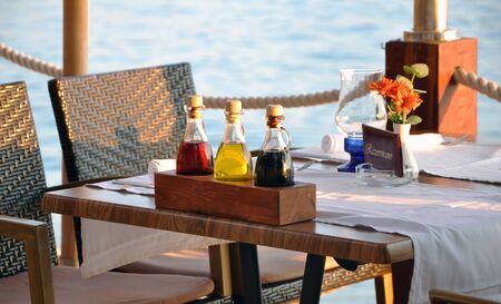 Romantic dinner at the beachの写真素材