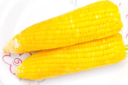Corn boiled on the dishの写真素材