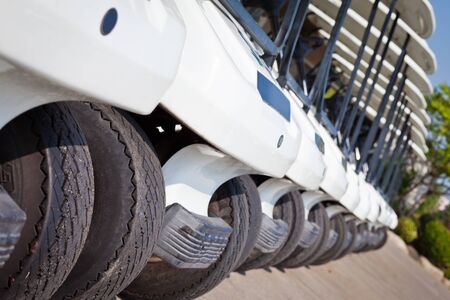 Golf carts on a golf courseの写真素材
