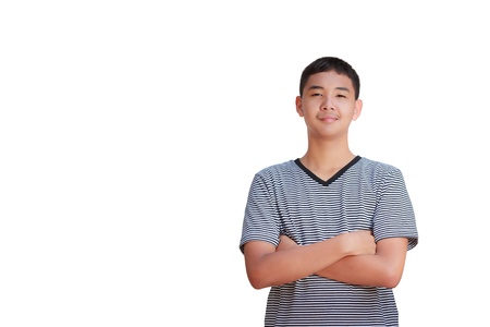 Portrait smiling Asian teenage Boy, Isolated on white